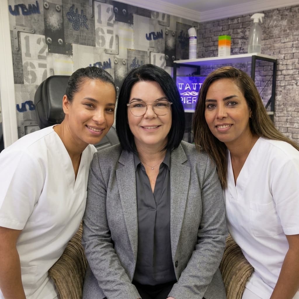 Mafy, fondatrice de Mafy Piercing avec son équipe à Casablanca