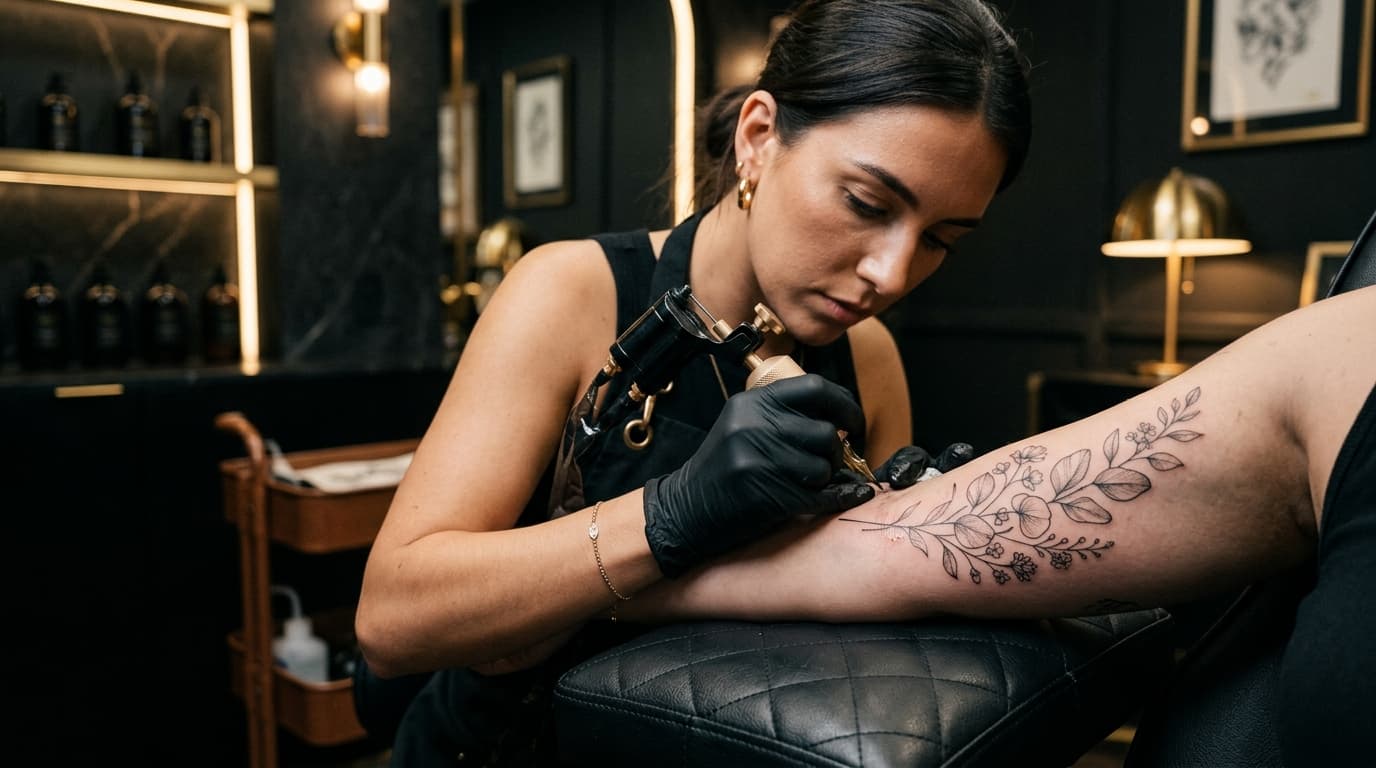 Tatoueur professionnel en action chez Mafy Piercing & Tatouage Casablanca